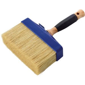 Pennello t.b.t. con corpo blu e manico in legno.