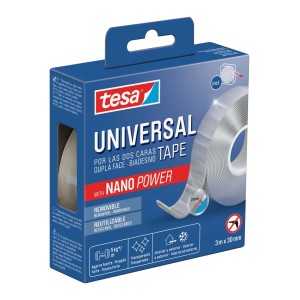 Nastro biadesivo Tesa Universal, 3m x 30mm, soluzione trasparente Nano Power per interni ed esterni.