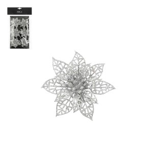 Decorazione per albero di Natale t.b.t. argentata a forma di stella, glitterata.