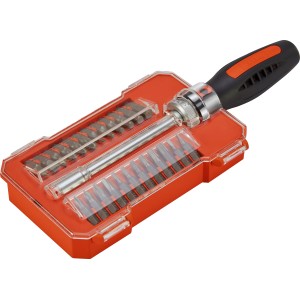 Set cacciavite OBI con inserti, 26 pezzi, in scatola. Set di cacciaviti con impugnatura soft-touch.