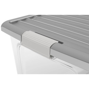 Dettaglio: Box contenitore KIS W-Box, coperchio grigio scuro, trasparente, 31,5x39x56,5cm.