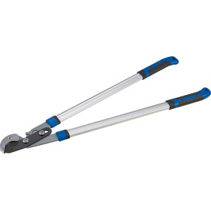 Cesoia a battente LUX con manici argentati e dettagli blu.