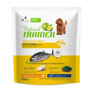 Natural Trainer cibo secco per cani, tonno e riso, confezione da 800g.