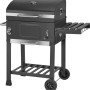 Barbecue a carbone Jamestown Jaxon grigio scuro su ruote con termometro, ripiano laterale e ganci. Per giardino.