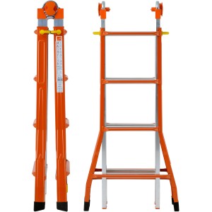 Scala edile t.b.t. arancione, mostrata piegata e aperta.