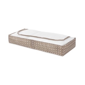 Organizer armadio t.b.t. con pois bianchi su sfondo beige.
