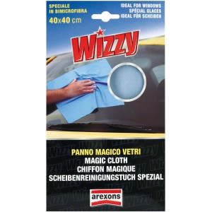Panno magico vetri Wizzy, blu, 40x40 cm per pulizia vetri auto senza aloni.