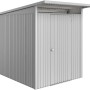 Casetta da giardino in metallo Biohort AvantGarde ECO A2, argento metallizzato, con porta standard.