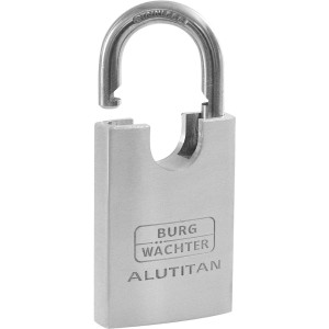 Lucchetto Burg Wächter 770 CS 50 SB aperto, in alluminio e acciaio inox.