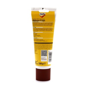 Tubo di stucco per riparazione legno, confezione gialla con tappo marrone.