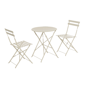 Set bistro AUSTIN beige in acciaio, composto da tavolo e due sedie. Set di mobili da giardino per terrazza e balcone.