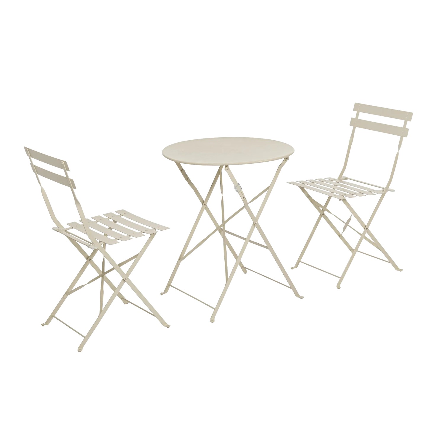 Set bistro AUSTIN beige in acciaio, composto da tavolo e due sedie. Set di mobili da giardino per terrazza e balcone.