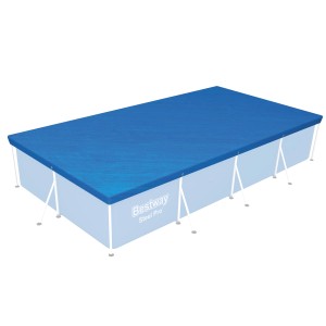 Copertura piscina Flowclear PE blu (410x226 cm) su piscina, protegge dallo sporco.