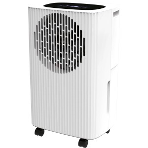 Deumidificatore LEF-205-40 bianco e nero con ruote e pannello touch.