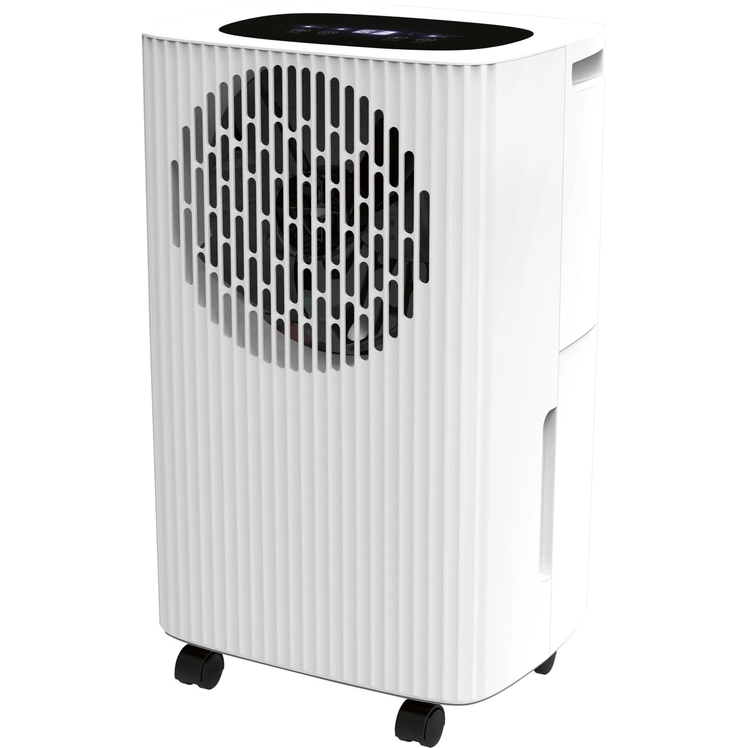 Deumidificatore LEF-205-40 bianco e nero con ruote e pannello touch.