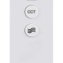 Telecomando bianco per ventilatore con pulsanti per luce, velocità della ventola e CCT.