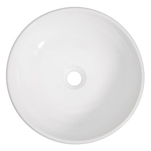 Lavabo d'appoggio rotondo bianco in ceramica (Ø 42 cm) senza foro per rubinetto.