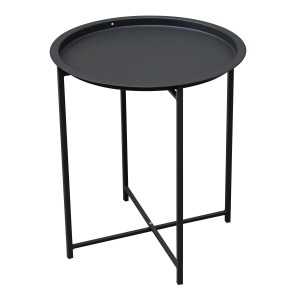 Tavolino da giardino t.b.t. rotondo nero con struttura in metallo.