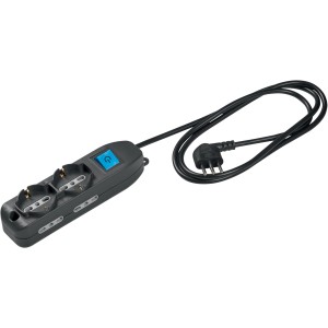 Multipresa nera t.b.t. con interruttore e spina.