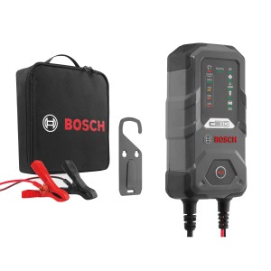 Caricabatterie Bosch C30 con borsa, morsetti e gancio per auto elettrica.