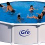 Piscina fuori terra Gre Atlantis bianca, Ø 550 cm, con persone che nuotano.