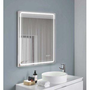 Specchio quadrato con illuminazione a LED in bagno.