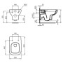 Disegno tecnico WC sospeso t.b.t.: dimensioni e dettagli per l'installazione.