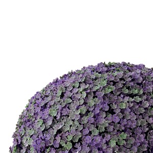 Palla decorativa da giardino con foglie viola e verdi.