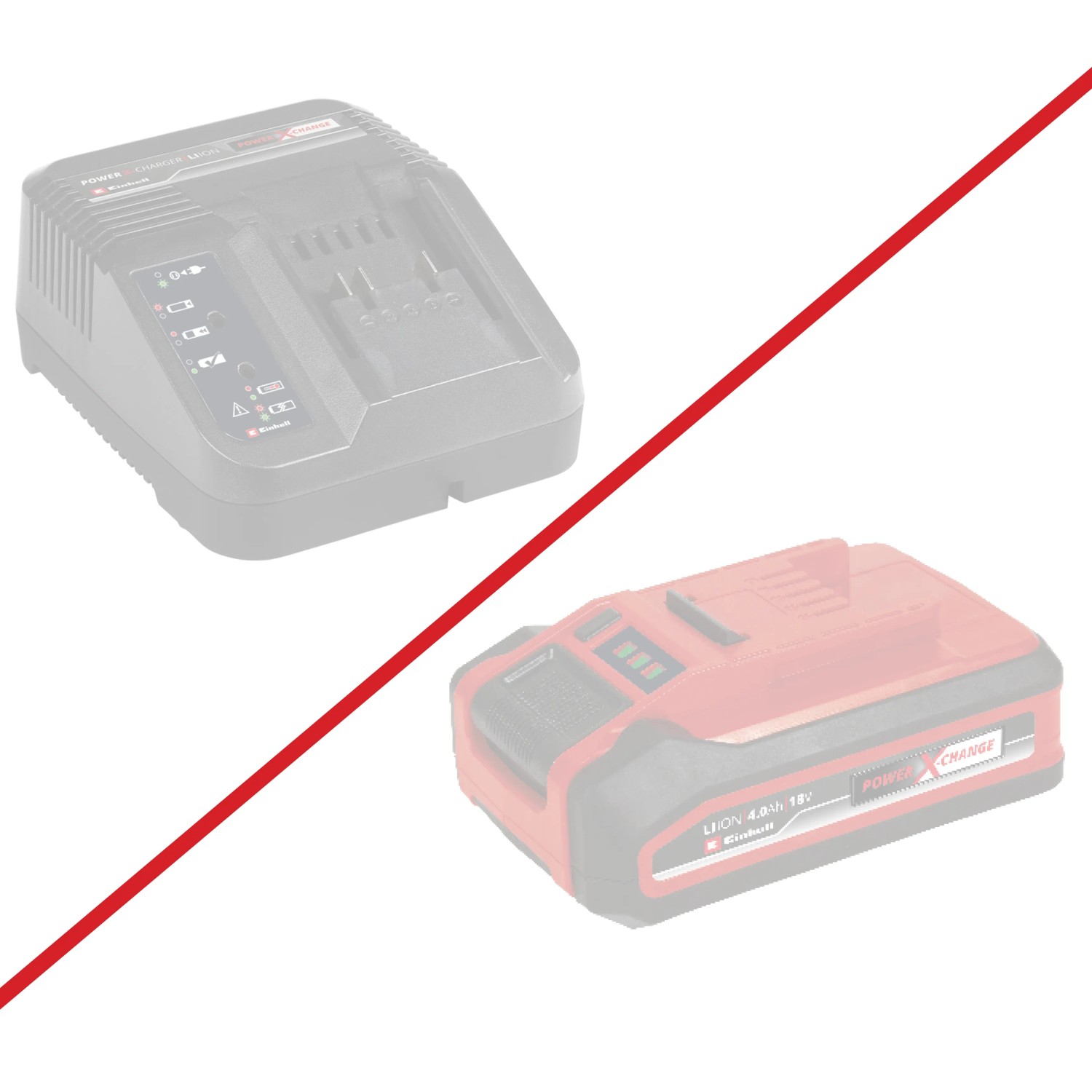 Batteria e caricabatterie Einhell Power X-Change (non inclusi) per martello perforatore a batteria.
