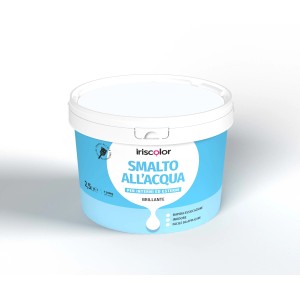 Barattolo di smalto colorato azzurro con scritta "SMALTO ALL'ACQUA".