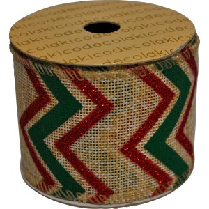 Rotolo di nastro decorativo con motivo a zigzag rosso e verde per decorazioni natalizie.