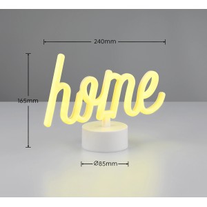 Lampada da tavolo LED Casa bianca con scritta "Home" gialla, a batteria, per luce accogliente.