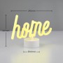 Lampada da tavolo LED Casa bianca con scritta "Home" gialla, a batteria, per luce accogliente.