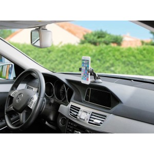 Supporto per telefono auto montato sul cruscotto.