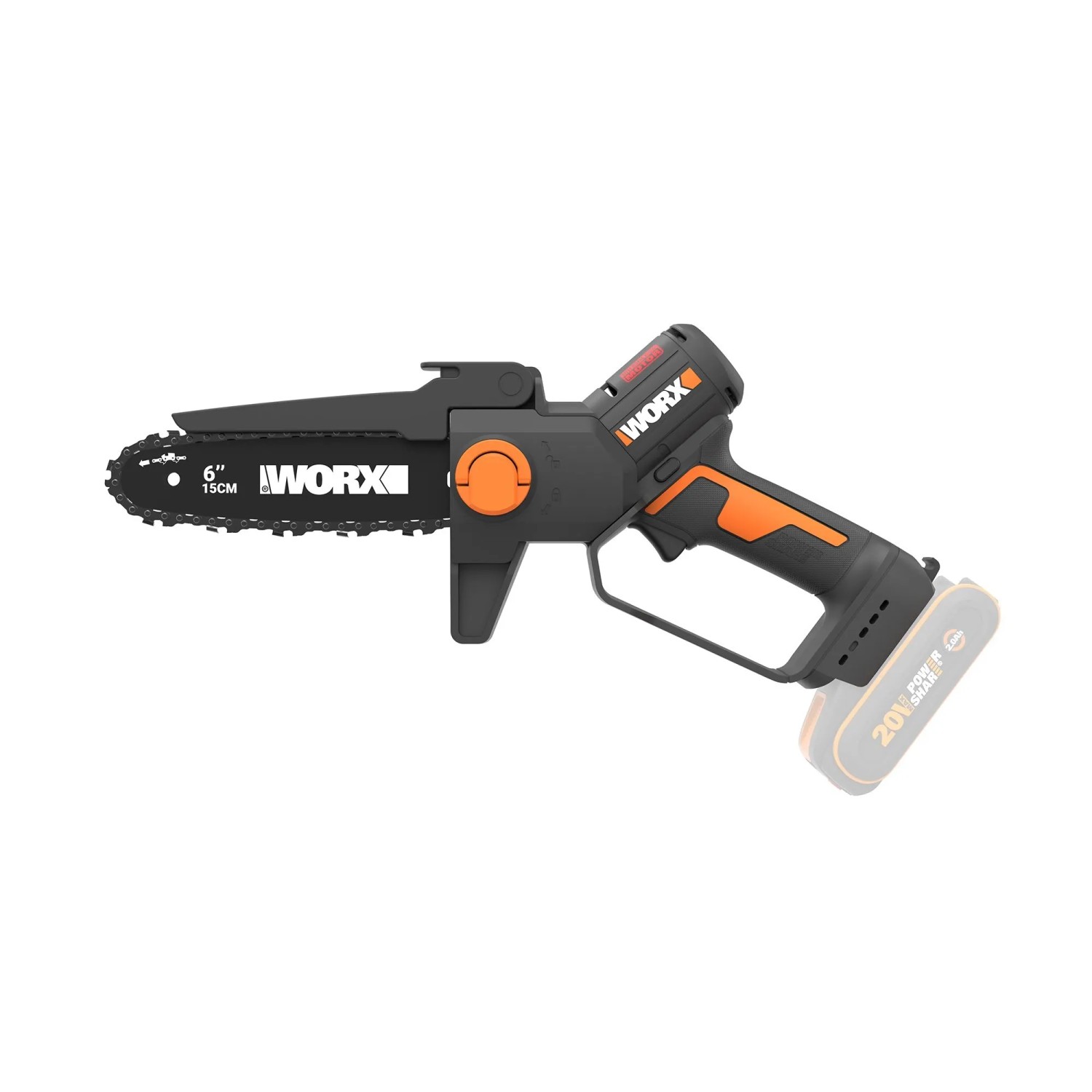 Worx motosega a batteria WG327E.9, sega a una mano per rami fino a 15 cm, senza batteria.
