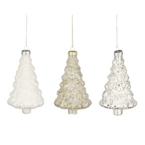 Decorazioni per albero di Natale t.b.t. in bianco, oro e argento a forma di abete.