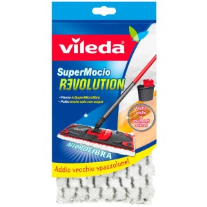 Vileda SuperMocio Revolution panno per pavimenti con manico rosso e panno in microfibra.