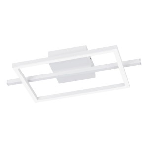 Plafoniera LED bianca moderna con design geometrico.