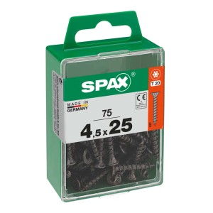 Viti SPAX 4,5x25 mm in contenitore di plastica verde. Soluzione di fissaggio universale.