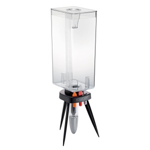 Irrigatore di superficie t.b.t. con contenitore trasparente e supporto a treppiede nero.
