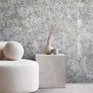 Piastrelle per pavimenti decorative con motivo floreale in grigio e beige.