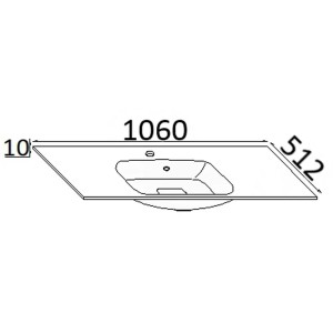 Disegno tecnico lavabo con dimensioni 1060x512 mm per mobile bagno.