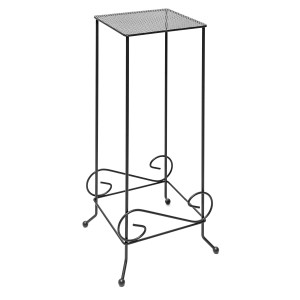 Portavasi in metallo nero con ripiano quadrato.
