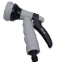 Pistola a spruzzo da giardino grigia con manico nero per irrigazione.