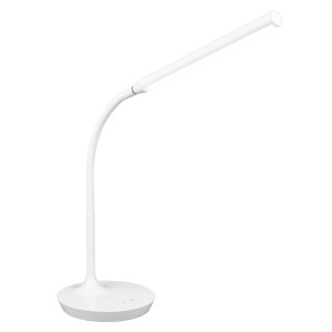 Lampada da tavolo a LED bianca Toro con braccio flessibile, ideale per scrivania o comodino.