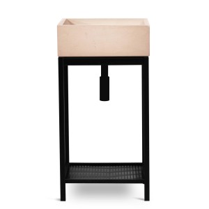 Fontana da giardino t.b.t. con vasca beige su struttura in metallo nero.