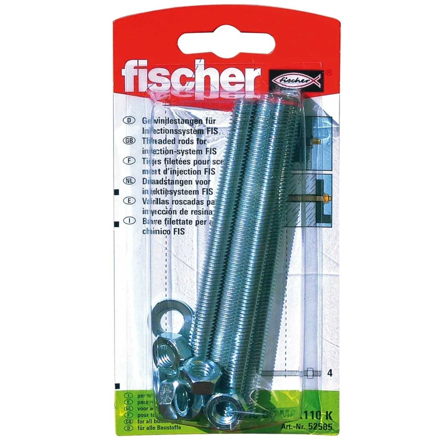 Fischer Ancoraggio filettato a iniezione FIS GS M8 x 110 K, 4 pezzi, per fissaggi variabili.