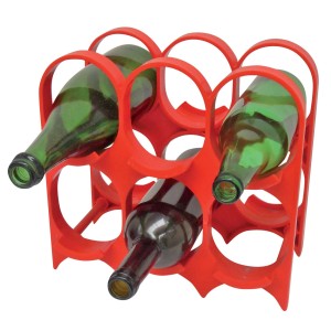 Portabottiglie rosso per 6 bottiglie, ideale per conservare le bevande.