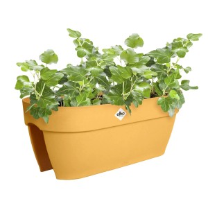 Cassetta da balcone Elho gialla con edera, un Vasi decorativo per balcone e giardino.