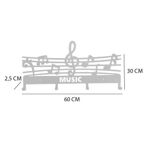 Appendiabiti da parete decorativo t.b.t. con motivo di note musicali, ideale per gli amanti della musica.